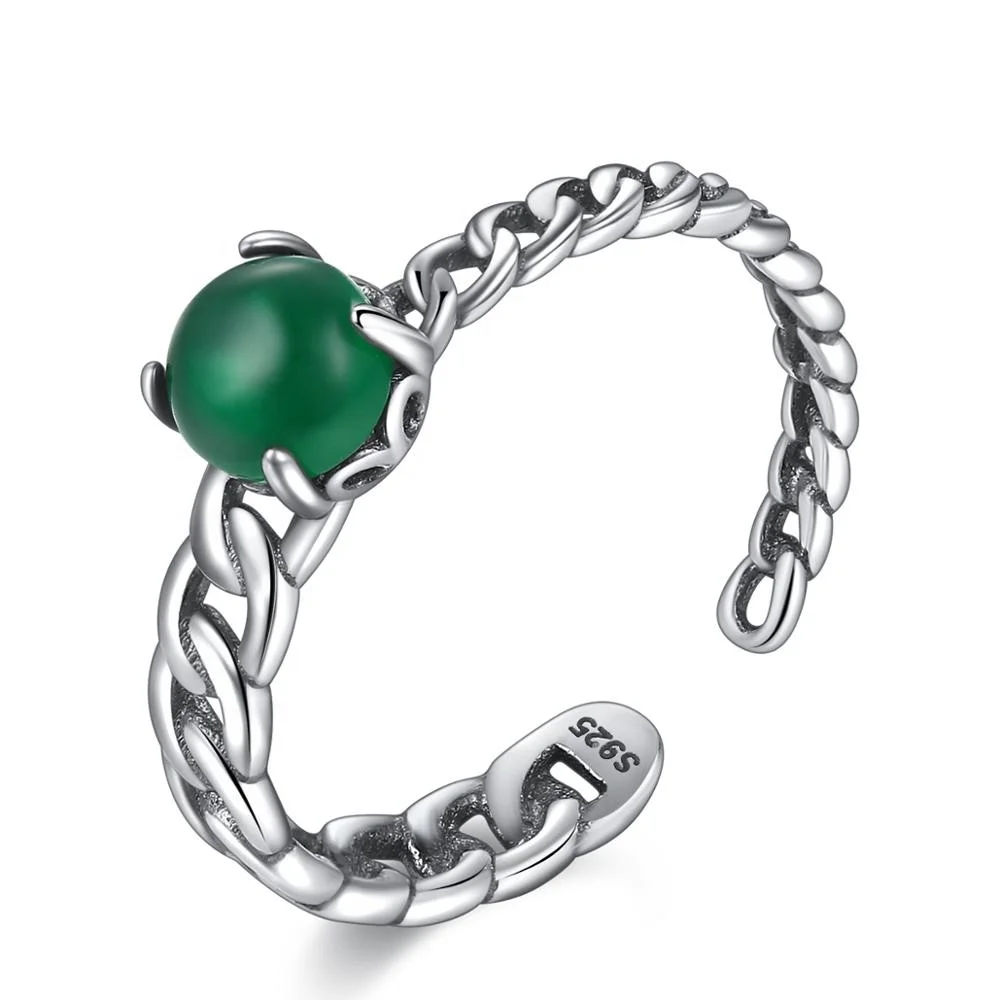 

CZCITY Fashion Ring Adjustable Finger Sterling Silver Wedding Green Stone Women Trendy 925 Ring Woman