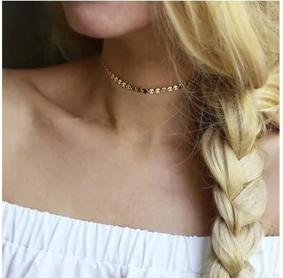 

Short Shining Metal Sequins Choker Collar Necklace