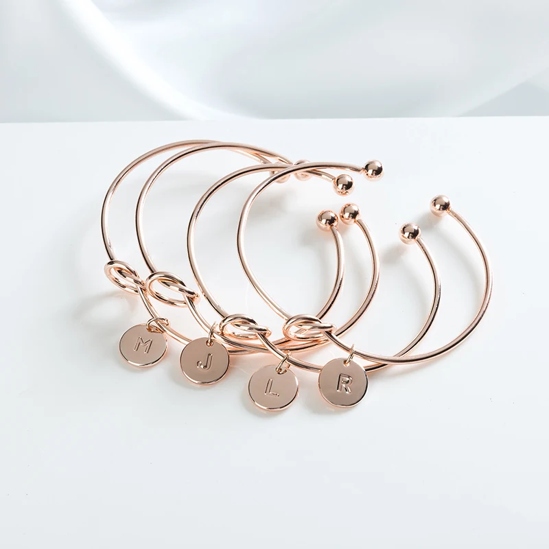 

Rose Gold Bracelets for Women 26 Initial Letter Pendant Bangles Heart Tie Knot Opening Cuffs Love Bangle Jewelry, Glod/rose gold/silver