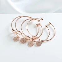 

Rose Gold Bracelets for Women 26 Initial Letter Pendant Bangles Heart Tie Knot Opening Cuffs Love Bangle Jewelry
