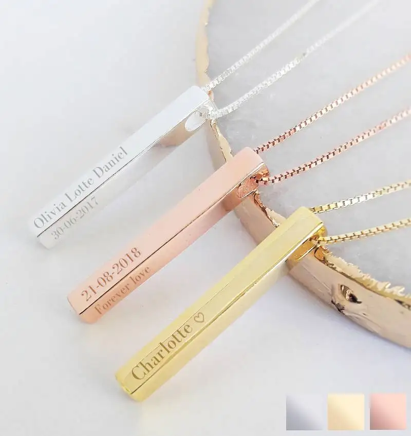 

Inspire jewelry Stainless Steel 18k rose gold plated bar engraved name logo necklaces for women and girls charm pendant jewelry, Silver,gold,rose gold,black and so on