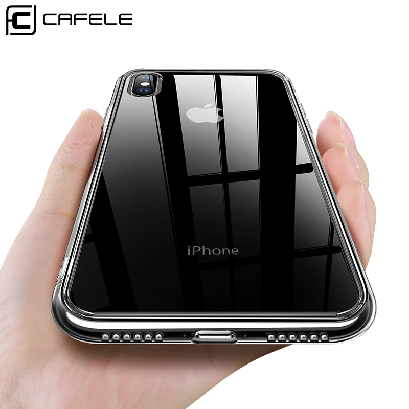 

CAFELE Phone Cover Case Smartphone Luxury Clear TPU Tempered Glass Back Clear Phone Case for iPhone X Xs Max, Black,white