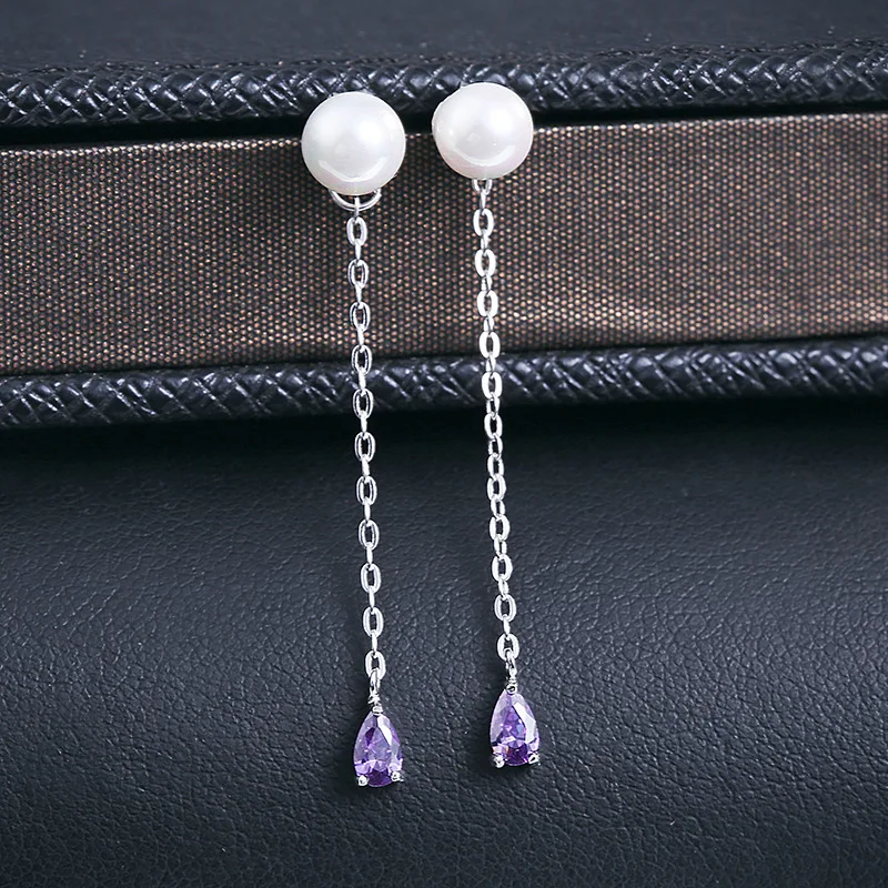 

Costume Jewelry 925 Sterling Silver Sea Shell With AAA Cubic Zirconia Amethyst Earring, White