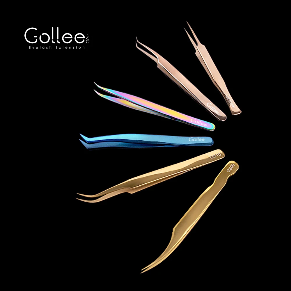 

Gollee Individual and Volume Eyelash Extensions Stainless Steel Application Tweezers, Silver