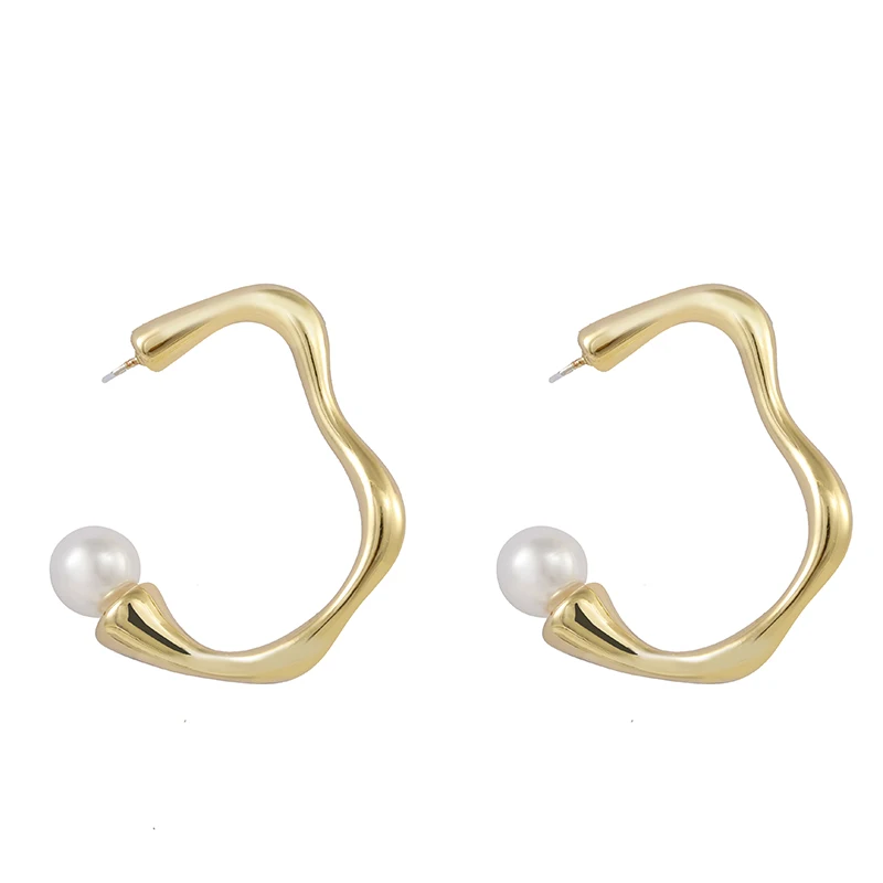 

Open Irregular Geometric Line Hoop Earrings for Women Baroque Bridal Pearls Earrings Minimalist Earrings Boho Jewelry