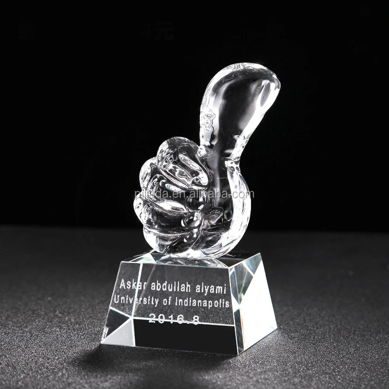 Wholesale Handshake Trophy Custom Competition Crystal Glass Trophy