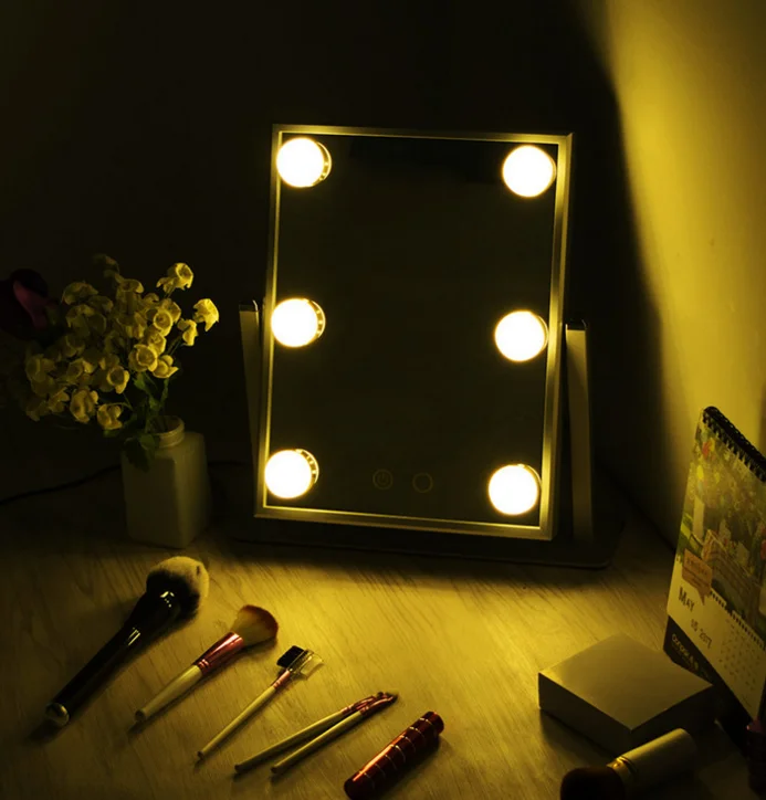 6 Led bulbs makeup mirror Smart touch screen vanity aluminum mirror Hollywood-style makeup mirrors