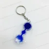 plastic upward flowing oil hourglass keyring blue sand timer keychain