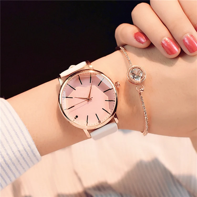 

Polygonal dial design women watches luxury fashion dress quartz watch popular brand white ladies leather