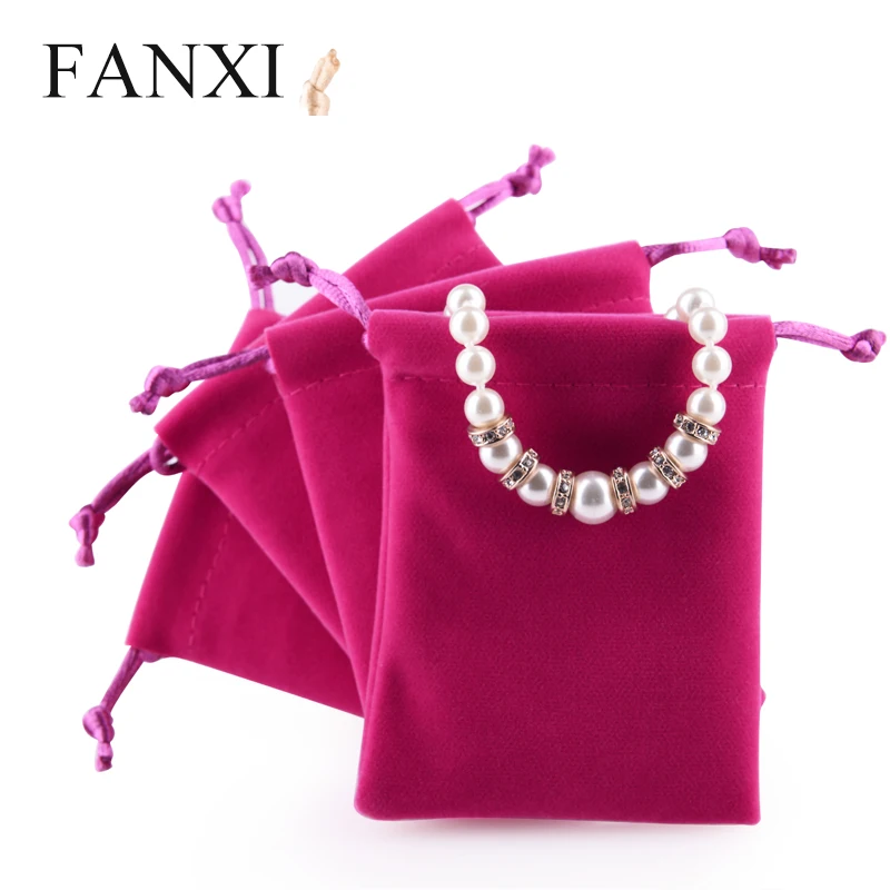 

FANXI Handmade Wholesale Custom Printed Logo Velvet Jewelry Pouch Plush Ring Bangle Necklace Gift Package Velvet Bag for Jewelry, Customized color for velvet bag for jewelry