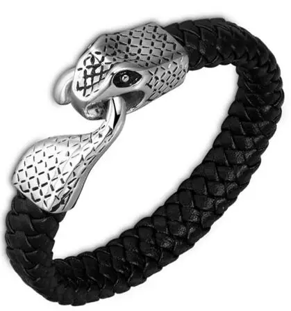 

New stainless steel snake clasp retro custom multi-layer braided leather rope bracelet, Black