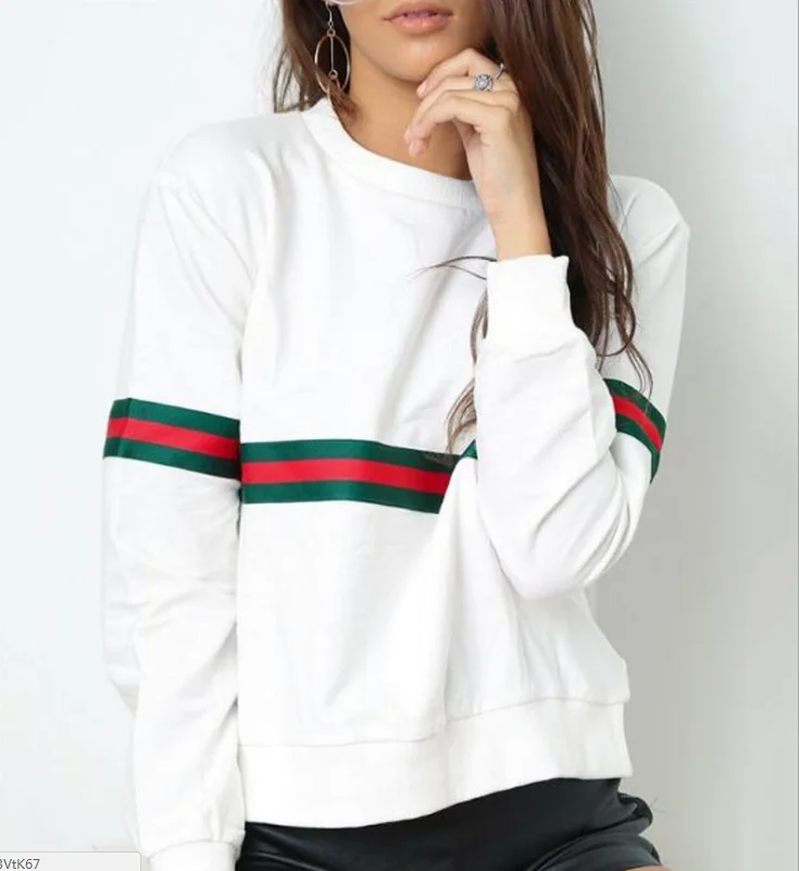 

2018 round neck loose thin stitching stripe long sleeve round neck crewneck sweater