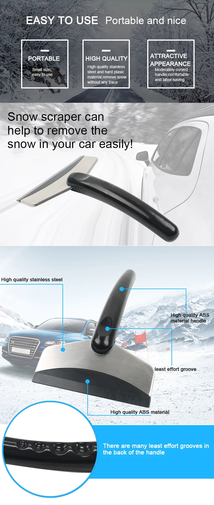 Portable Lightweight Car Windshield Snow Shovel Removal Tool Ice