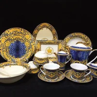 

Hot Selling Wholesale Dinner Sets Luxury Golden Dinnerware Fine Bone China Dinner Sets