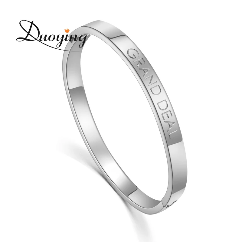 PVD Rose gold Stainless steel personalized message men cuff bangle engraved inspirational mantra custom bangle bracelet