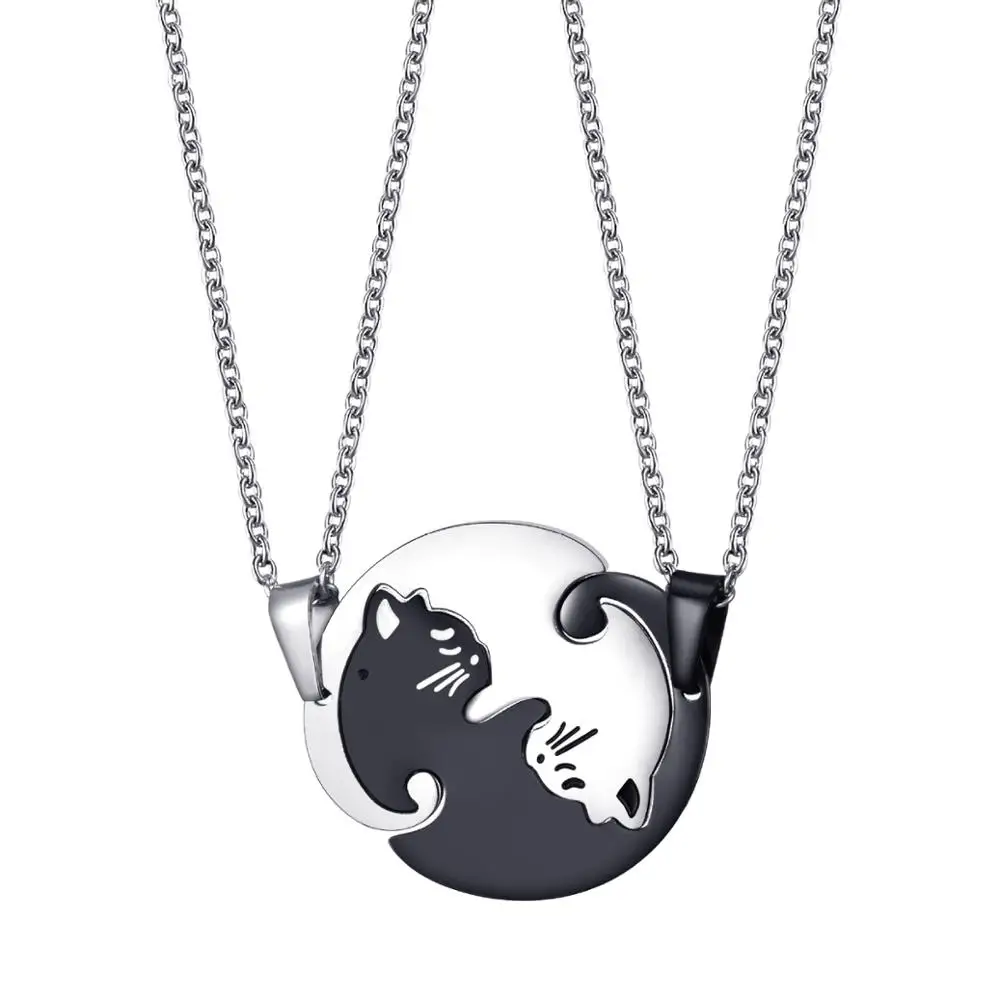 

Couples Jewelry Necklaces Black white Couple Necklace Titanium Steel animal cat Pendants Necklace