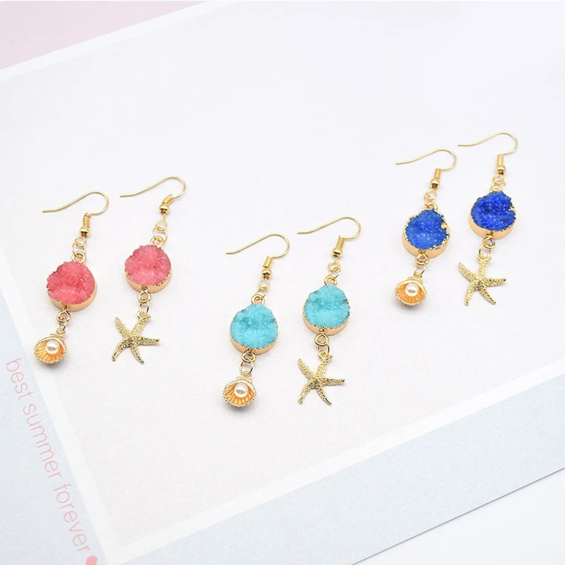 

2018 Rinhoo fashion unique sea shell & starfish pearl natural stone earrings for women, Green