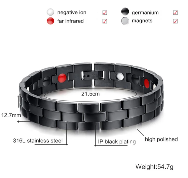 Fashion Custom Fitness Magnetic Stainless Steel Germanium Bead Bracelet Men
