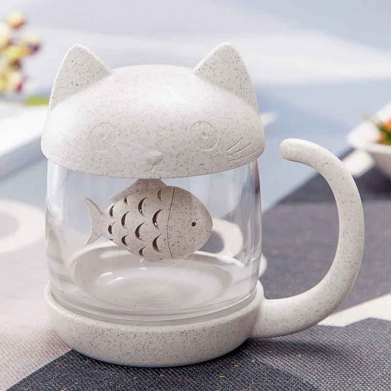 Cat Mug Tea Infuser 250ml Cartoon Monkey Office Glass Valley Fiber