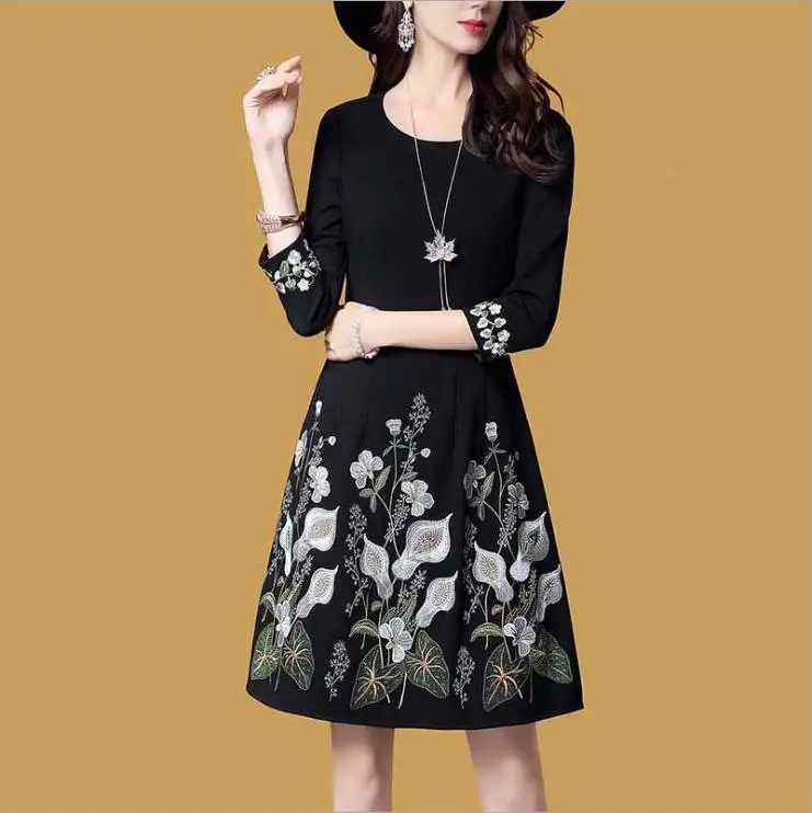 

Wholesale Women Black Floral Dresses Factory Direct High Quality Fashion Women's Clothing Preppy Style Embroidered Dress M09, Can follow customers' requirements