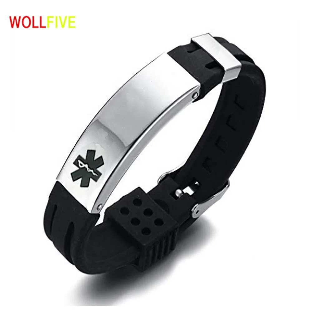 

Good Quality Personalized Stainless Steel Silicone ID Bracelet Custom Engraved Medical Alert ID Bracelet Drop Shipping