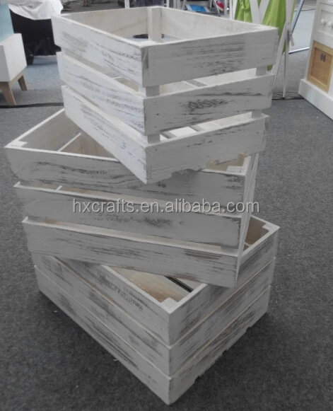 Distressed White Nested Decorative Wooden Crate Box Set With