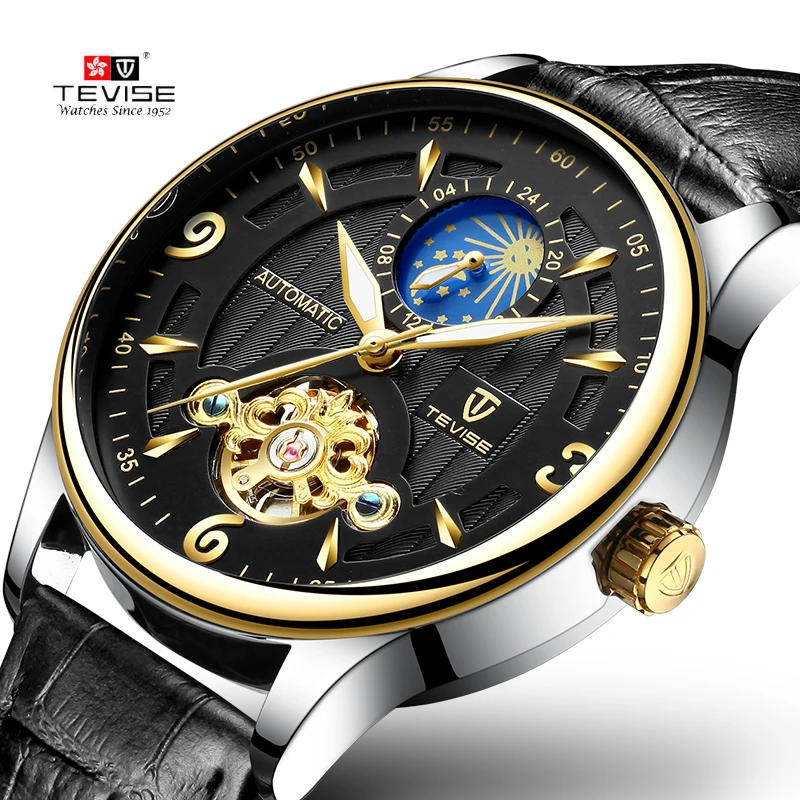 

tevise multi-function automatic mechanical watch waterproof Luminous moonphase watch, Optional