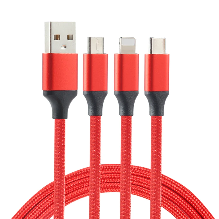 Custom cheap 1M 2.0 red round edge nylon braided micro usb cable for mobile phone