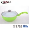 Eco-Friendly chinese wok range die cast fry pan with wood base