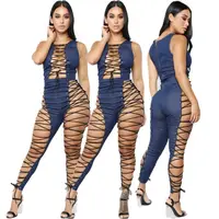 

Fashion Woman V Neck Spliced Sleeveless Jumpsuit Elastic Summer Strap