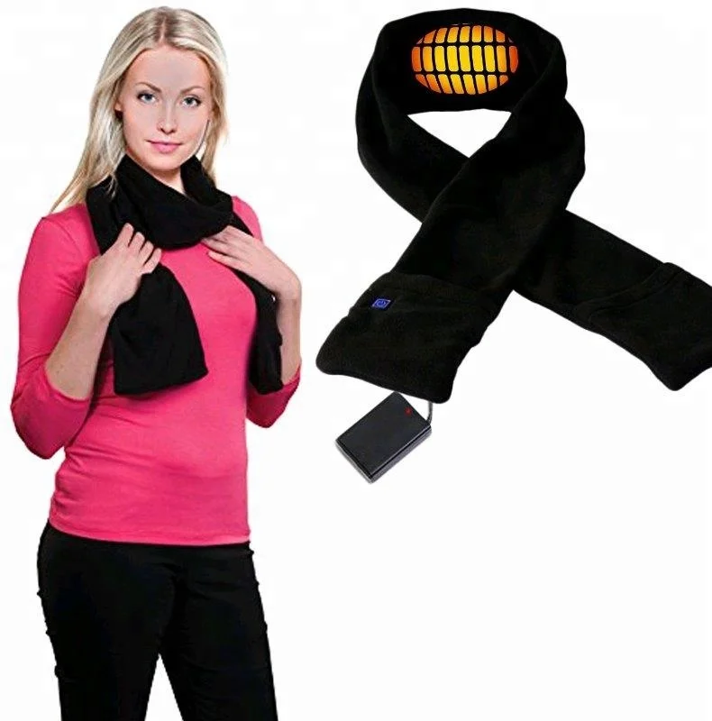 Heated Scarf Battery Operated With Black Electrical Warming Scarf For
