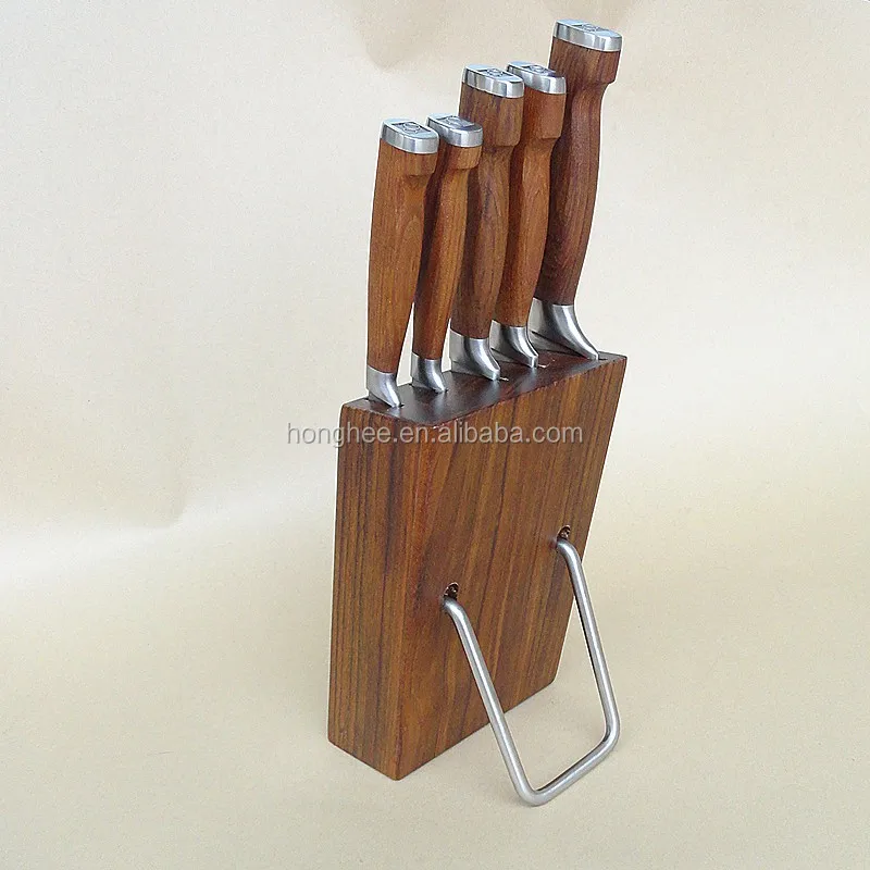 High Grade 440a Hot Sale Stainless Steel Knife With Teak Handle & Block