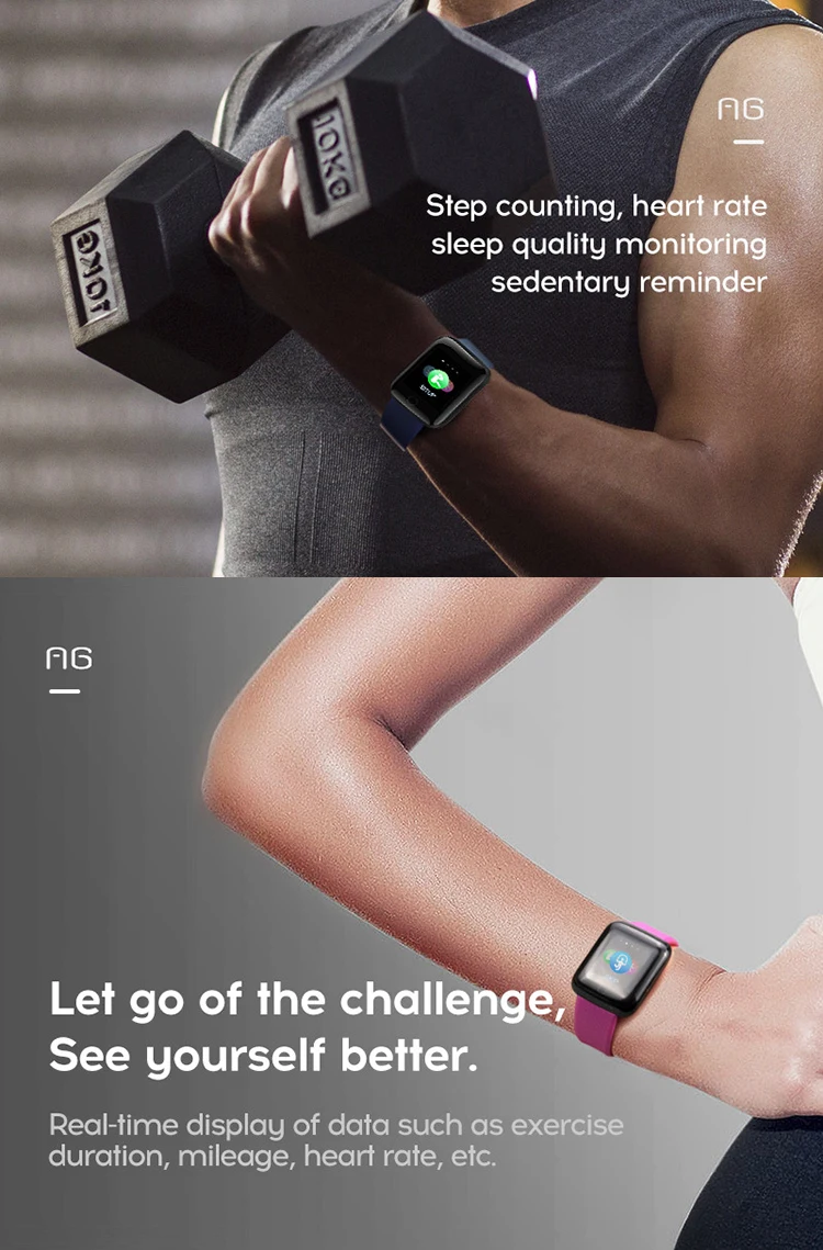 Newest A6S 1.3 inch color screen Smart bracelet Heart Rate Monitor Blood Pressure sport Smart band 116 plus