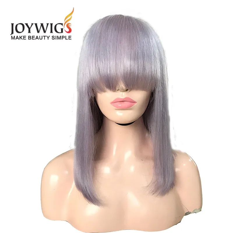 High Quality Grey Hair Lace Front Bob Wig with Bangs for Women