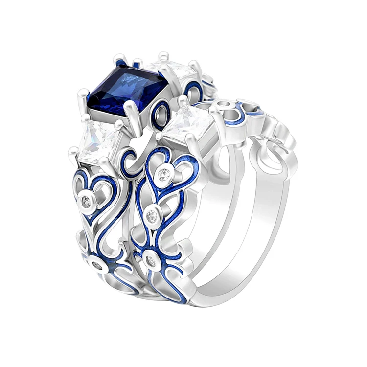 

Fashion Purple Zircon Heart-shape Ring Set Women's wedding jewelry Wholesale silver ring set, Purple/green/red/blue