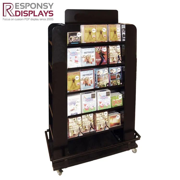 Four Sides Simple Video Store Metal Floor Logo Dvd Cd Display Rack With