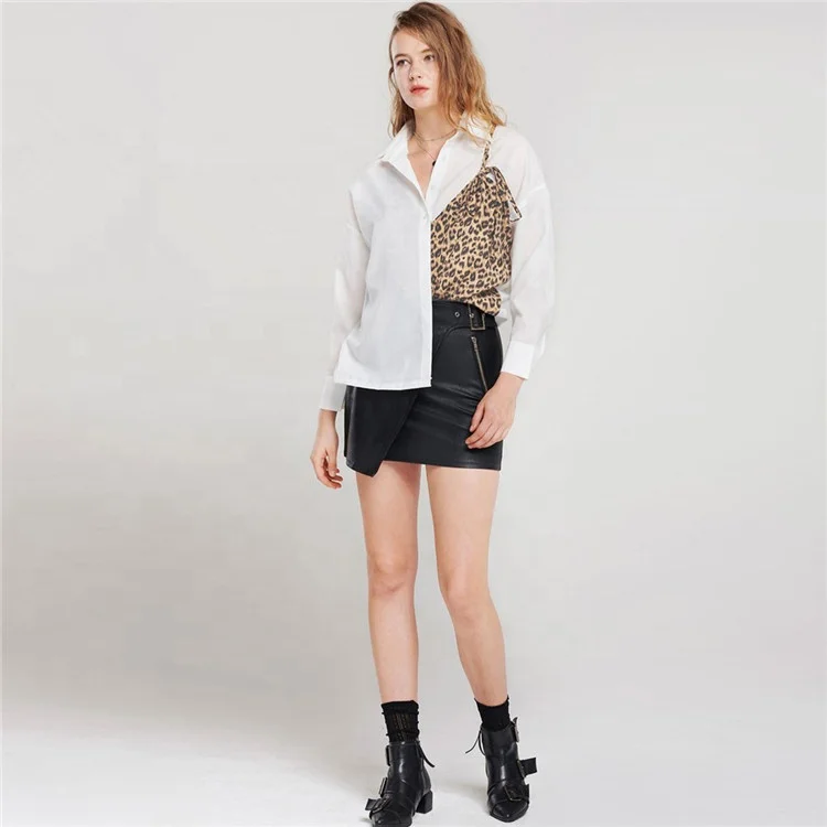 

Fashion design custom asymmetric leopard print lady shirt OEM/ODM