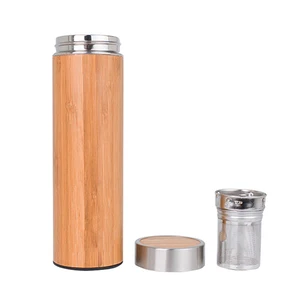 Image of Wholesale Vacuum BPA Free Natural Bamboo Tumbler Water Bottle Tea Infuser