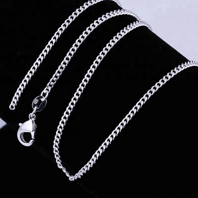 2MM 16-24Inch Silver Plated Plain Cuban Curb Link Chain Necklace Unisex Women Mens Heavy Jewelry