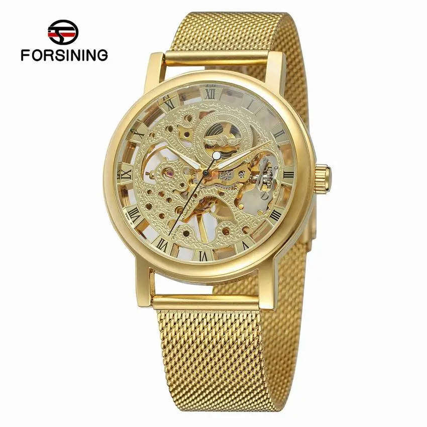 

WINNER 036 Hand-Winding Mechanical Wristwatch Skeleton Casual Mesh Band Hand-wind Men Watches, 5 color for you choose