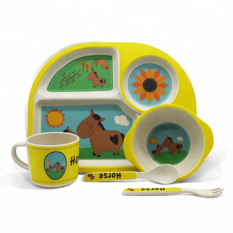 wholesale bio degradable christmas edible biodegradable set of dishes kids children children's baby bamboo fiber tableware