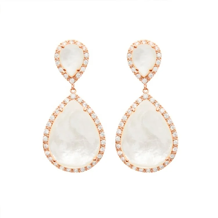

925 silver jewellery pink gold plated mother of pearl jewelry white shell earrings