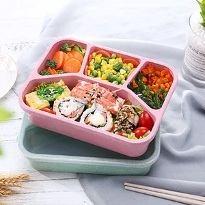 Image of bento boxes for adults, kids- wheat fiber bento lunch box- leak-proof 4 compartment bento box containers for on-the-go lunches