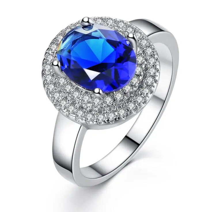 

White Gold plated Sapphire Rings for women Engagement Wedding women rings Blue CZ Diamond jewelry vintage bijoux, N/a