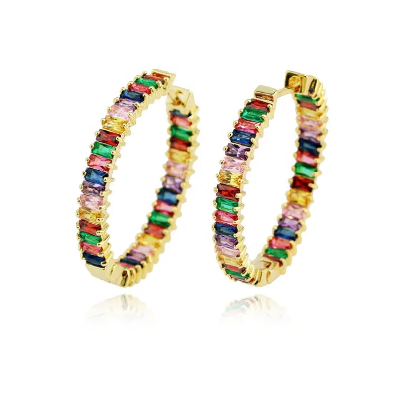

Wholesale Mix Color 18k Gold Women Jewelry Rainbow cz Hoop Earrings Brass