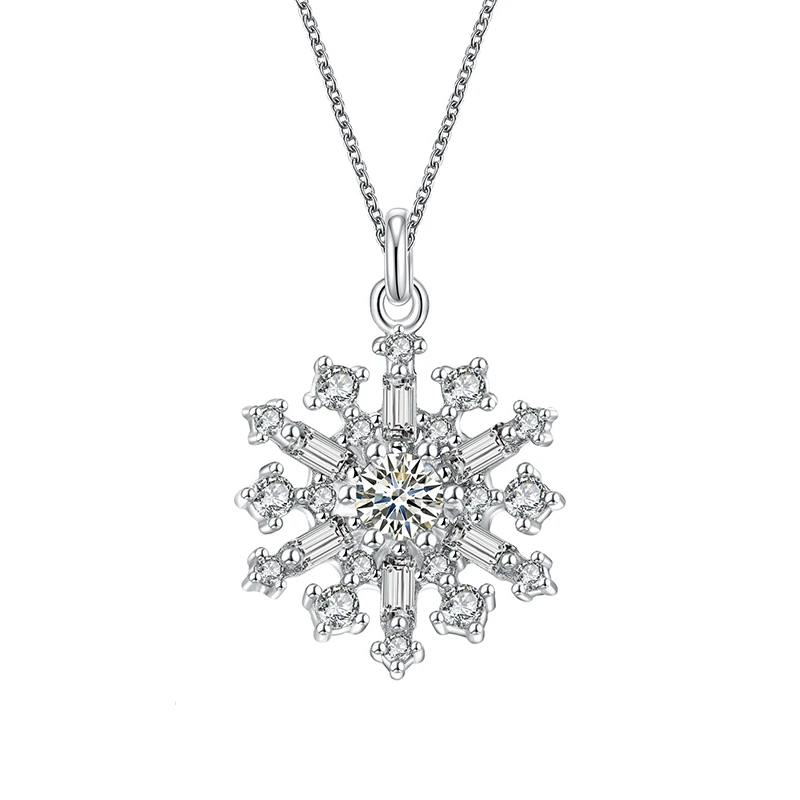 

925 Sterling Silver Christmas Themed Pendants Cubic Zirconia Crystal Snowflake Pendant