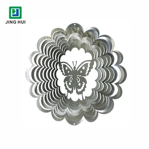 Image of 12 inch Brushed Stainless Steel Silver Butterfly Wind Spinner
