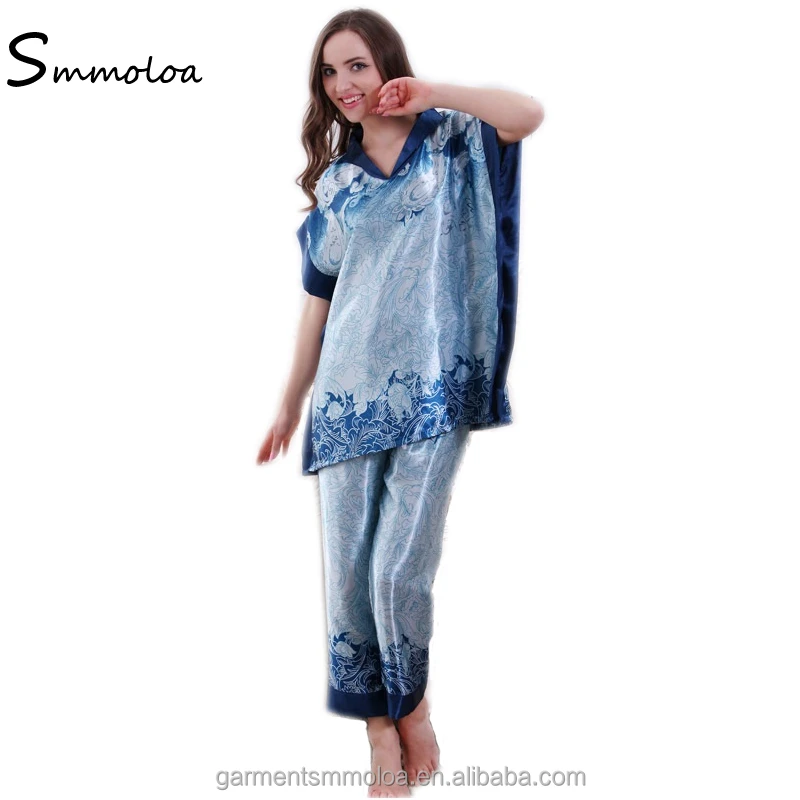 

Wholesale Silk Women Print Short Sleeve Sleeping Pajamas, Blue;purple