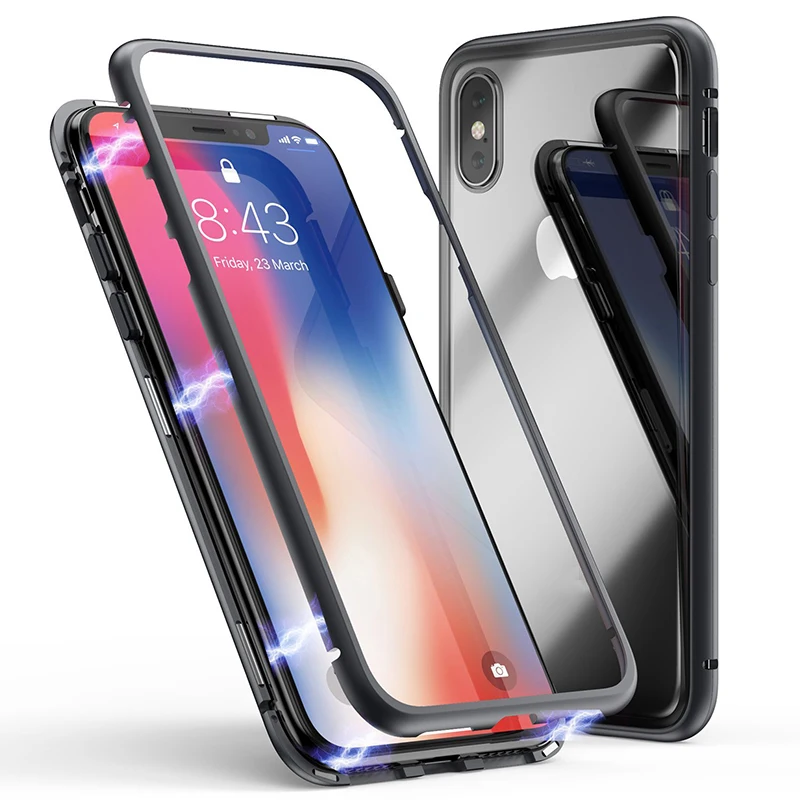 

Magneto Phone Case For iphone X xs xr xs max Magnet absorption shell with Tempered Glass Back Cover