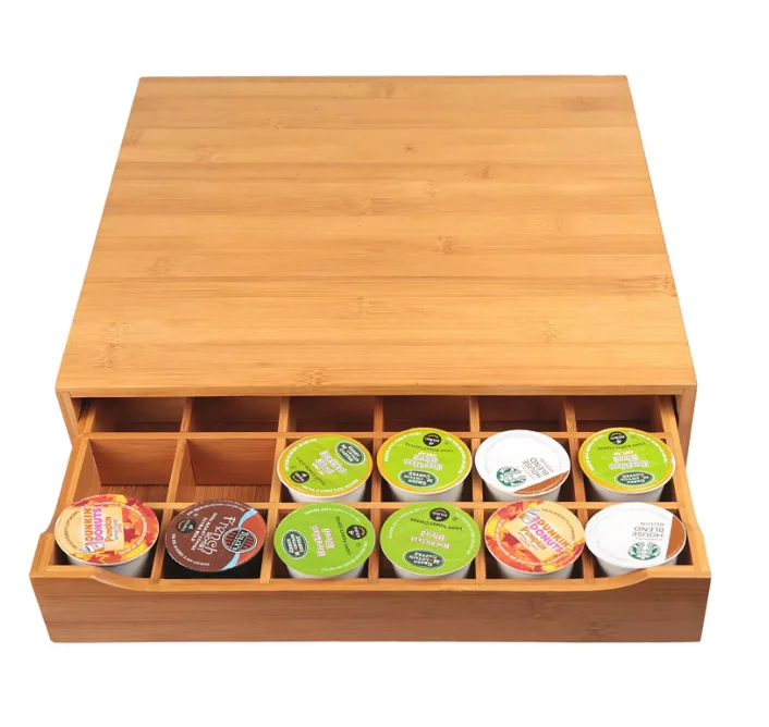 

Deluxe Bamboo Single Serve Coffee Pod Holder, Storage Drawer, Natural